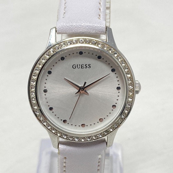 Guess Accessories - Guess Watch Women Silver Tone 31mm Crystal Bezel Bling WR Round New Battery 8.5"